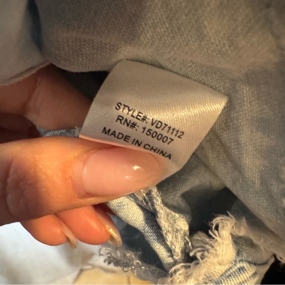 VEVERET‎ Babydoll Peasant Boho Raw Hem Pockets Puff Sleeves Denim Mini Dress M - Picture 8 of 9